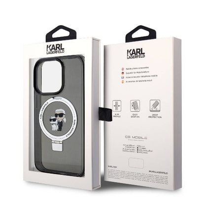 iPhone 15 Pro Kılıf Karl Lagerfeld orijinal Lisanslı M-safe Şarj Özellikli K&C İkonik Baskılı Ring Standlı Kılıf