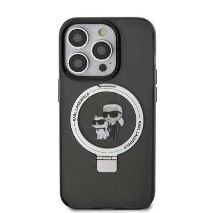 iPhone 15 Pro Kılıf Karl Lagerfeld orijinal Lisanslı M-safe Şarj Özellikli K&C İkonik Baskılı Ring Standlı Kılıf