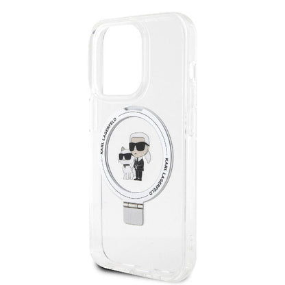 iPhone 15 Pro Kılıf Karl Lagerfeld orijinal Lisanslı M-safe Şarj Özellikli K&C İkonik Baskılı Ring Standlı Kılıf