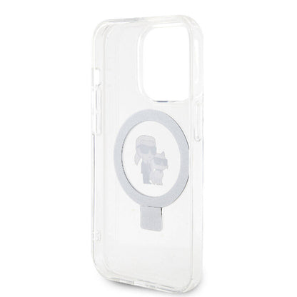 iPhone 15 Pro Kılıf Karl Lagerfeld orijinal Lisanslı M-safe Şarj Özellikli K&C İkonik Baskılı Ring Standlı Kılıf