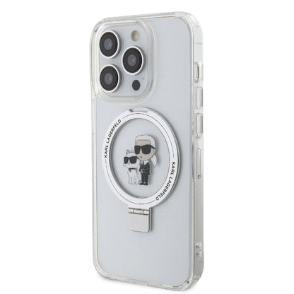 iPhone 15 Pro Kılıf Karl Lagerfeld orijinal Lisanslı M-safe Şarj Özellikli K&C İkonik Baskılı Ring Standlı Kılıf