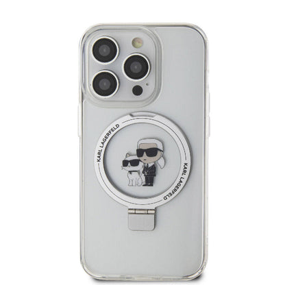 iPhone 15 Pro Kılıf Karl Lagerfeld orijinal Lisanslı M-safe Şarj Özellikli K&C İkonik Baskılı Ring Standlı Kılıf