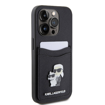 iPhone 15 Pro Kılıf Karl Lagerfeld orijinal Lisanslı Metal Logo Kartlıklı Saffiano Kılıf