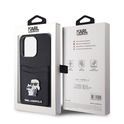 iPhone 15 Pro Kılıf Karl Lagerfeld orijinal Lisanslı Metal Logo Kartlıklı Saffiano Kılıf