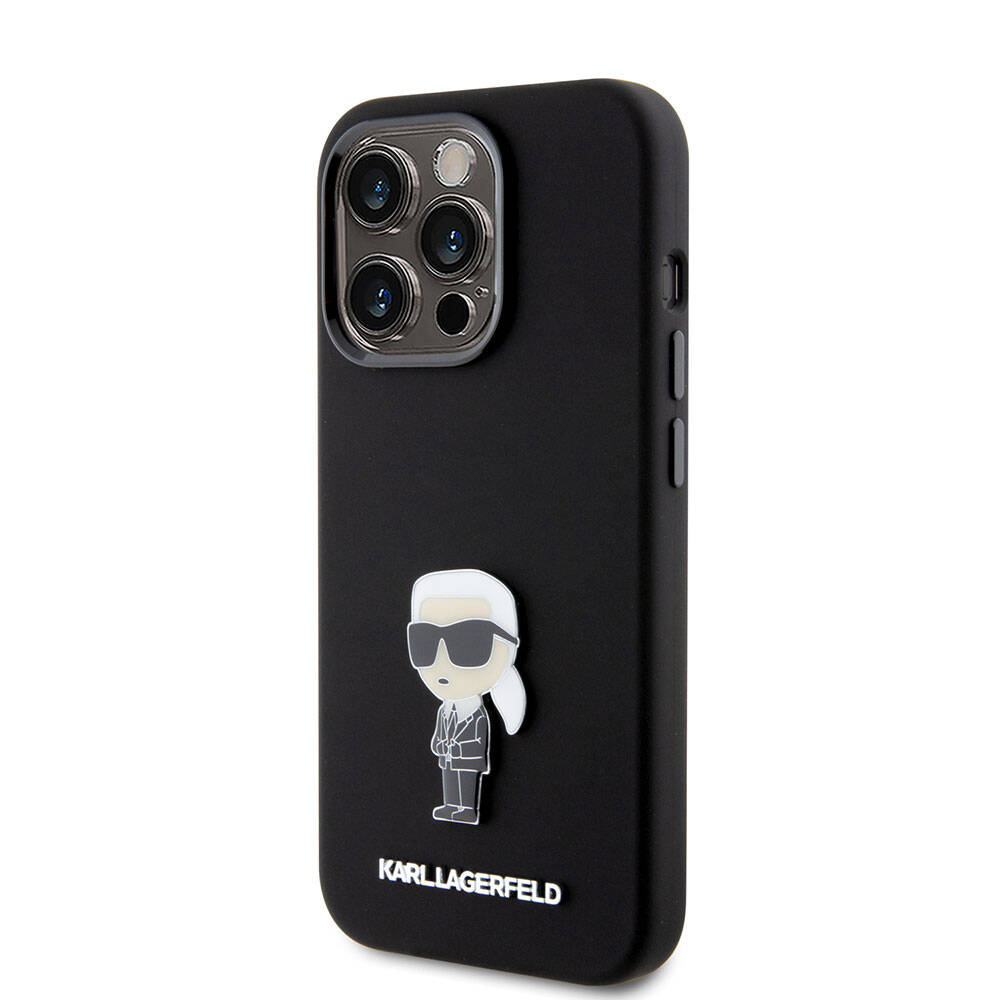 iPhone 15 Pro Kılıf Karl Lagerfeld Silikon İkonik Metal Logo Orijinal Lisanslı Kılıf