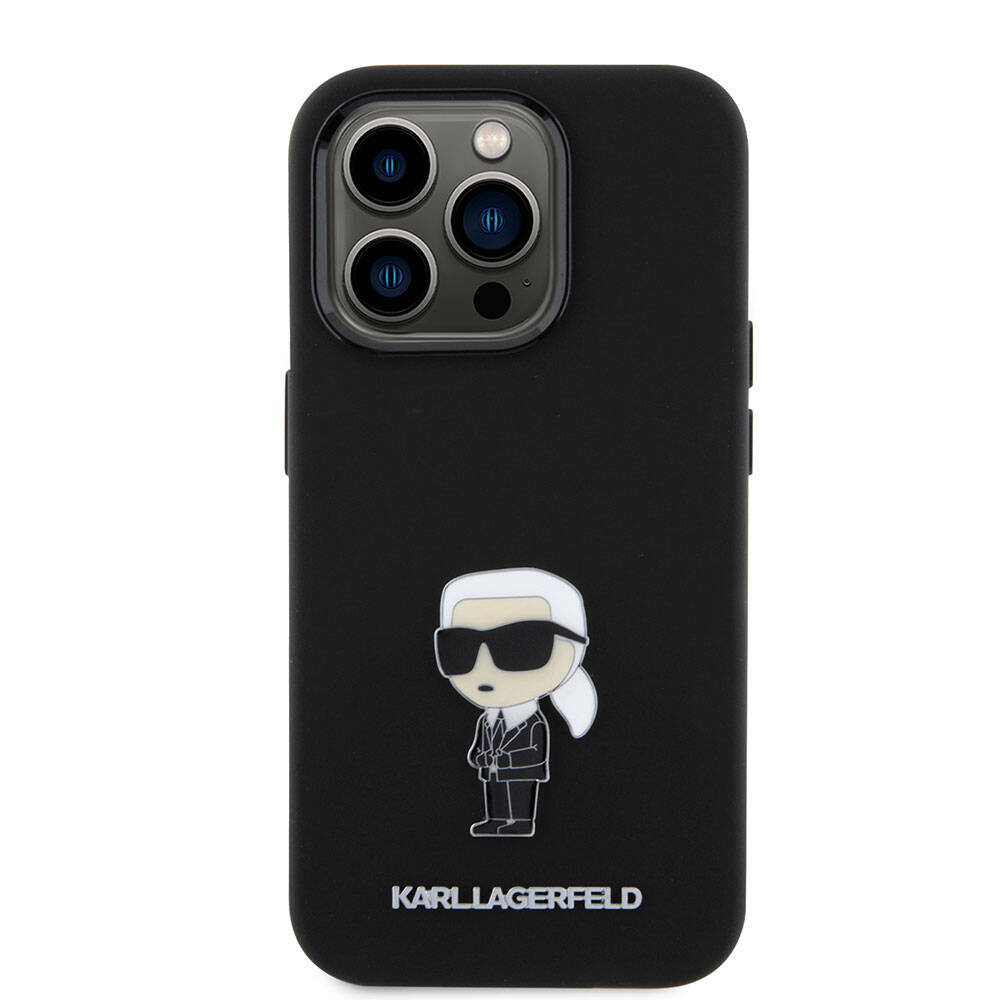iPhone 15 Pro Kılıf Karl Lagerfeld Silikon İkonik Metal Logo Orijinal Lisanslı Kılıf