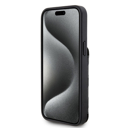 iPhone 15 Pro Kılıf Karl Lagerfeld Standlı Kartlıklı Saffiano Monogram İkonik Metal Logo Orijinal Lisanslı Kılıf