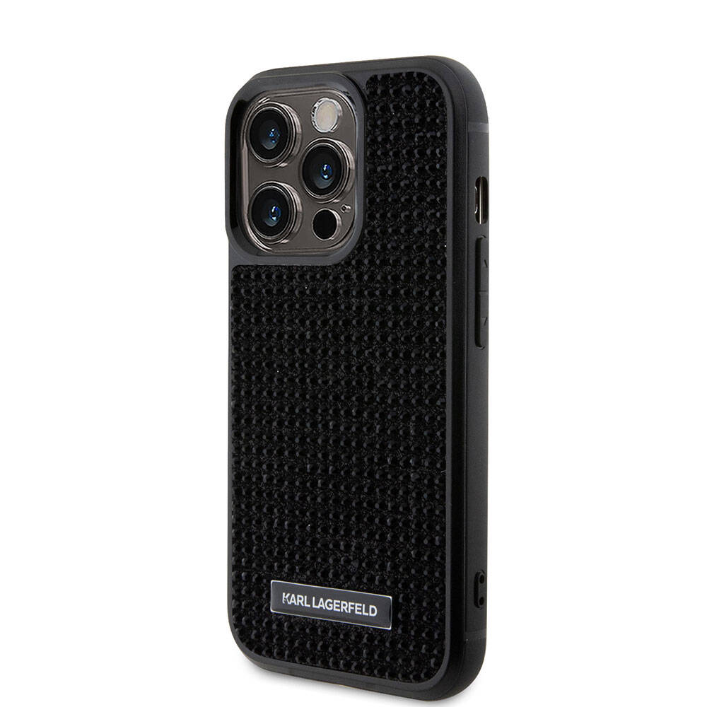 iPhone 15 Pro Kılıf Karl Lagerfeld Taşlı Metal Logo Orijinal Lisanslı Kılıf