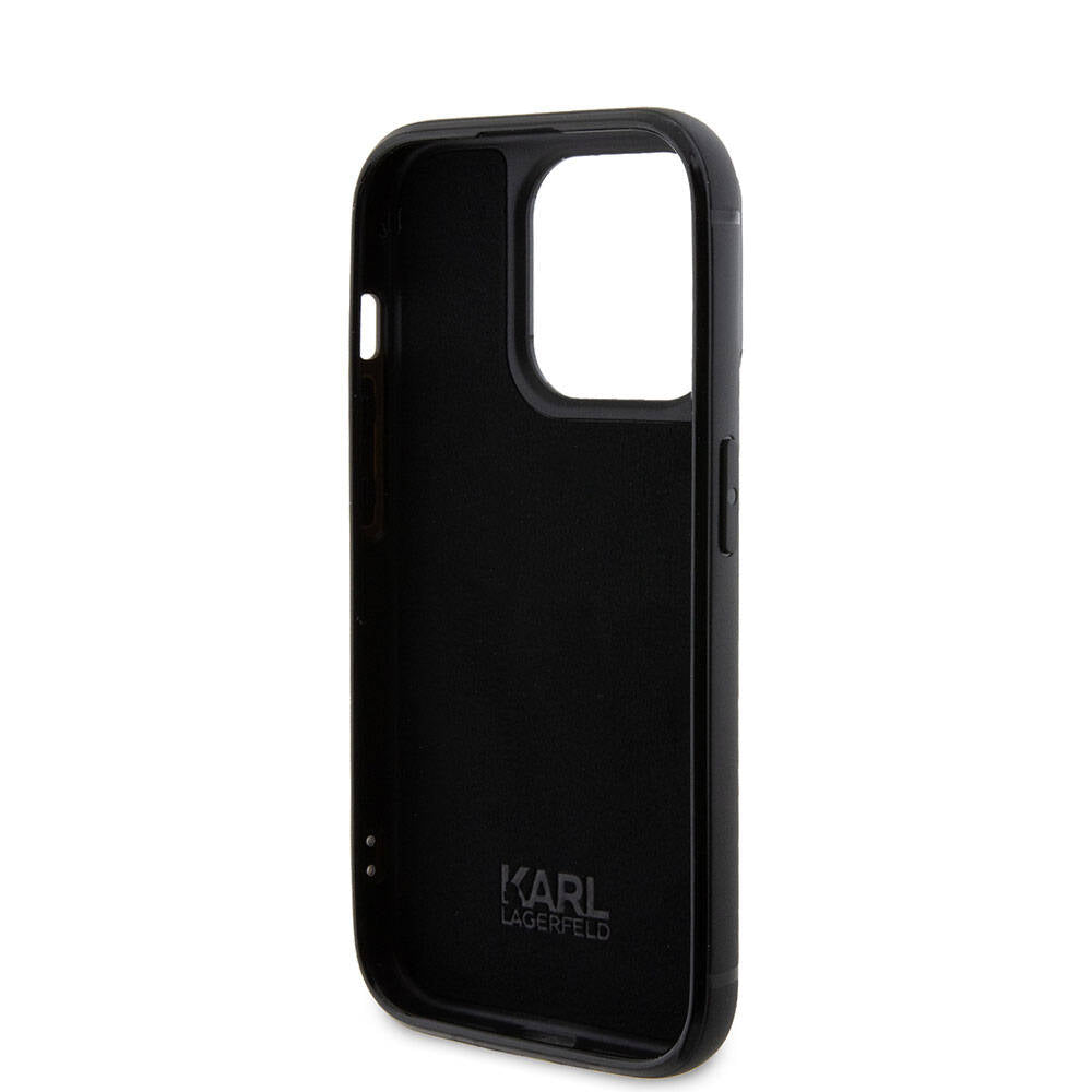 iPhone 15 Pro Kılıf Karl Lagerfeld Taşlı Metal Logo Orijinal Lisanslı Kılıf