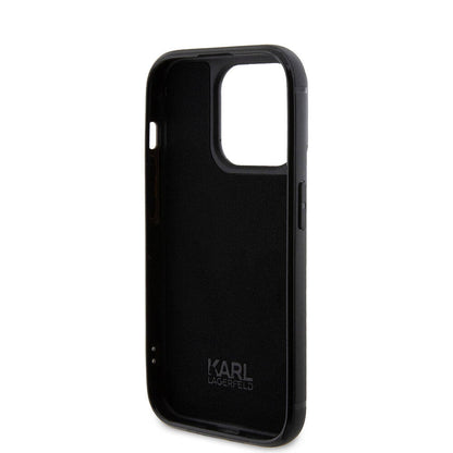iPhone 15 Pro Kılıf Karl Lagerfeld Taşlı Metal Logo Orijinal Lisanslı Kılıf