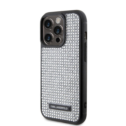 iPhone 15 Pro Kılıf Karl Lagerfeld Taşlı Metal Logo orijinal Lisanslı Kılıf