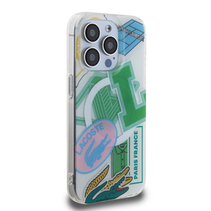 iPhone 15 Pro Kılıf Lacoste Orijinal Lisanslı M-safe Şarj Özellikli Çift Katmanlı Yamalar Desenli Kılıf