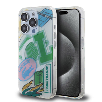 iPhone 15 Pro Kılıf Lacoste Orijinal Lisanslı M-safe Şarj Özellikli Çift Katmanlı Yamalar Desenli Kılıf