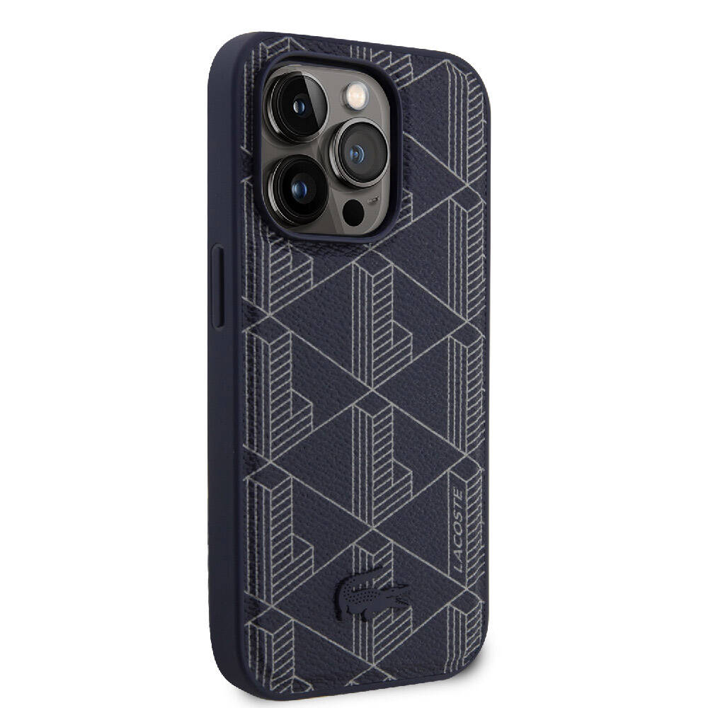 iPhone 15 Pro Kılıf Lacoste Orijinal Lisanslı M-safe Şarj Özellikli PU Deri Görünümlü Karışık Monogram Desenli Kılıf