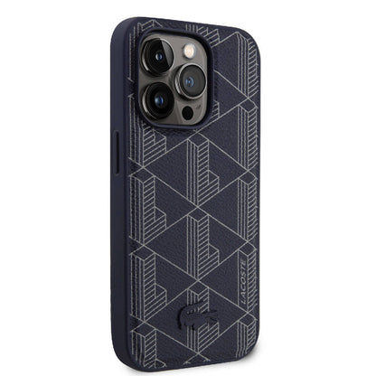 iPhone 15 Pro Kılıf Lacoste Orijinal Lisanslı M-safe Şarj Özellikli PU Deri Görünümlü Karışık Monogram Desenli Kılıf