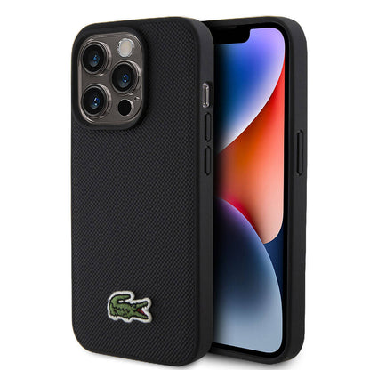 iPhone 15 Pro Kılıf Lacoste Orijinal Lisanslı PU Pike Desenli Arka Yüzey İkonik Timsah Dokuma Logolu Kılıf