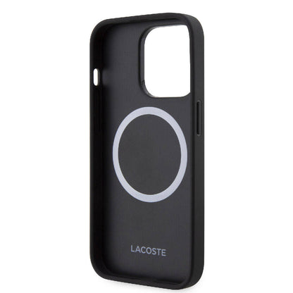 iPhone 15 Pro Kılıf Lacoste orijinal Lisanslı M-safe Şarj Özellikli PU Deri Görünümlü Karışık Monogram Desenli Kılıf