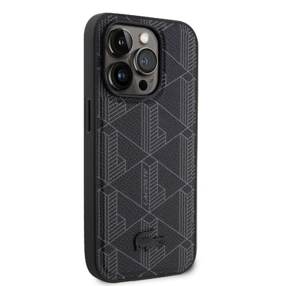 iPhone 15 Pro Kılıf Lacoste orijinal Lisanslı M-safe Şarj Özellikli PU Deri Görünümlü Karışık Monogram Desenli Kılıf