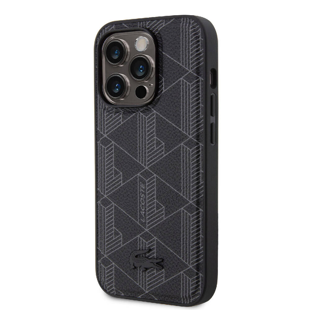 iPhone 15 Pro Kılıf Lacoste orijinal Lisanslı M-safe Şarj Özellikli PU Deri Görünümlü Karışık Monogram Desenli Kılıf