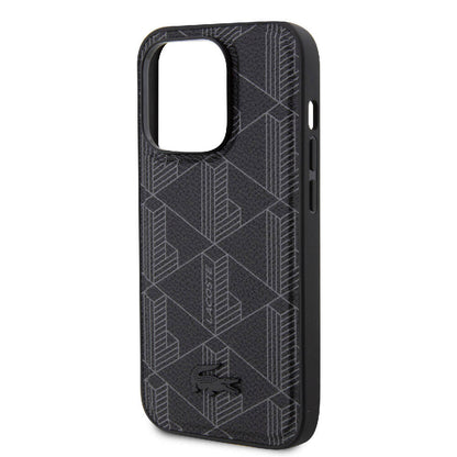 iPhone 15 Pro Kılıf Lacoste orijinal Lisanslı M-safe Şarj Özellikli PU Deri Görünümlü Karışık Monogram Desenli Kılıf