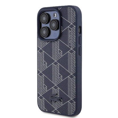 iPhone 15 Pro Kılıf Lacoste orijinal Lisanslı M-safe Şarj Özellikli PU Deri Görünümlü Karışık Monogram Desenli Kılıf