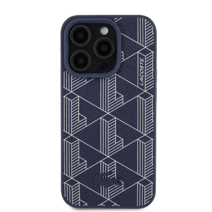 iPhone 15 Pro Kılıf Lacoste orijinal Lisanslı M-safe Şarj Özellikli PU Deri Görünümlü Karışık Monogram Desenli Kılıf