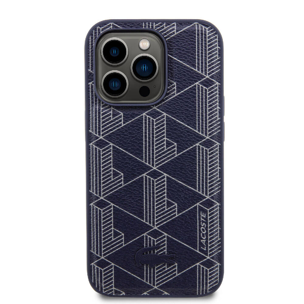 iPhone 15 Pro Kılıf Lacoste orijinal Lisanslı M-safe Şarj Özellikli PU Deri Görünümlü Karışık Monogram Desenli Kılıf
