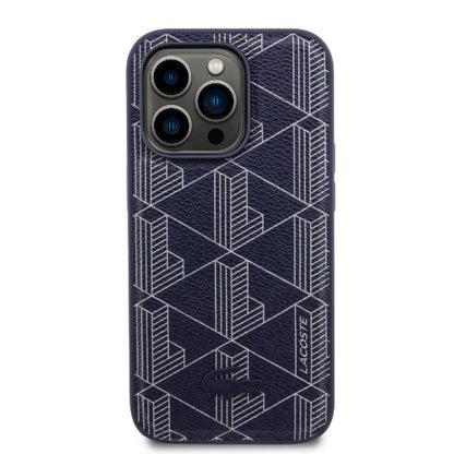 iPhone 15 Pro Kılıf Lacoste orijinal Lisanslı M-safe Şarj Özellikli PU Deri Görünümlü Karışık Monogram Desenli Kılıf