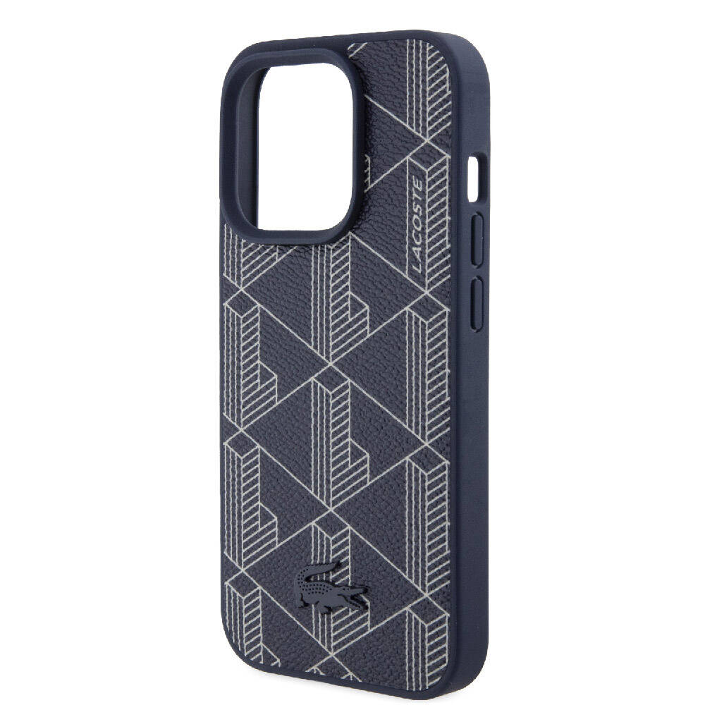 iPhone 15 Pro Kılıf Lacoste orijinal Lisanslı M-safe Şarj Özellikli PU Deri Görünümlü Karışık Monogram Desenli Kılıf