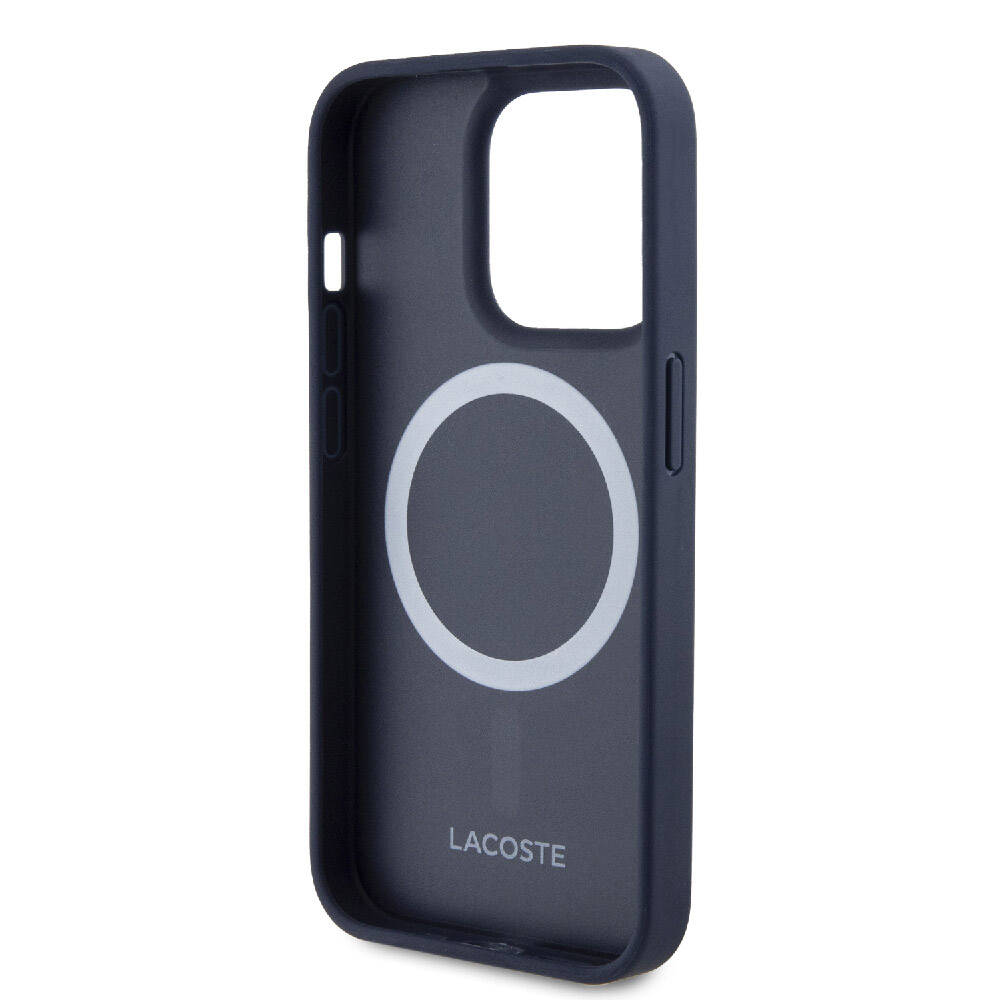 iPhone 15 Pro Kılıf Lacoste orijinal Lisanslı M-safe Şarj Özellikli PU Deri Görünümlü Karışık Monogram Desenli Kılıf