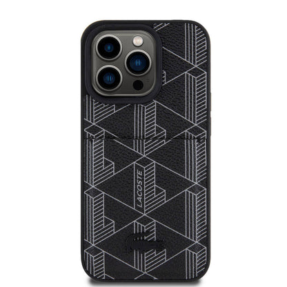 iPhone 15 Pro Kılıf Lacoste orijinal Lisanslı M-safe Şarj Özellikli PU Deri Görünümlü Kartlıklı Karışık Monogram Desenli Kılıf