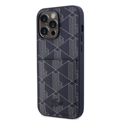 iPhone 15 Pro Kılıf Lacoste orijinal Lisanslı M-safe Şarj Özellikli PU Deri Görünümlü Kartlıklı Karışık Monogram Desenli Kılıf