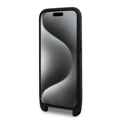 iPhone 15 Pro Kılıf Lacoste orijinal Lisanslı PU Pike Desenli Arka Yüzey Askılı İkonik Timsah Dokuma Logolu Kılıf