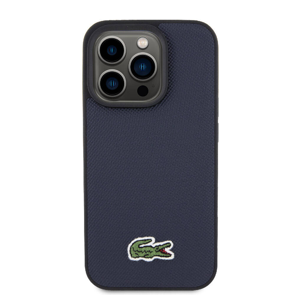 iPhone 15 Pro Kılıf Lacoste orijinal Lisanslı PU Pike Desenli Arka Yüzey İkonik Timsah Dokuma Logolu Kılıf
