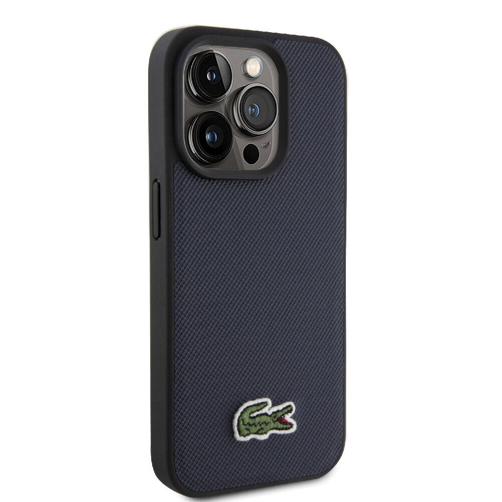 iPhone 15 Pro Kılıf Lacoste orijinal Lisanslı PU Pike Desenli Arka Yüzey İkonik Timsah Dokuma Logolu Kılıf