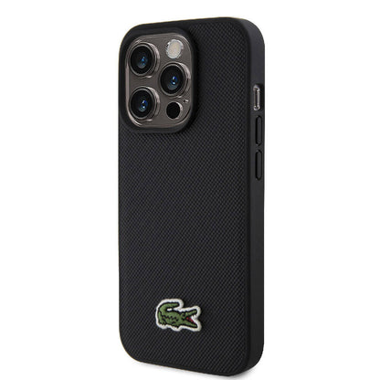 iPhone 15 Pro Kılıf Lacoste orijinal Lisanslı PU Pike Desenli Arka Yüzey İkonik Timsah Dokuma Logolu Kılıf