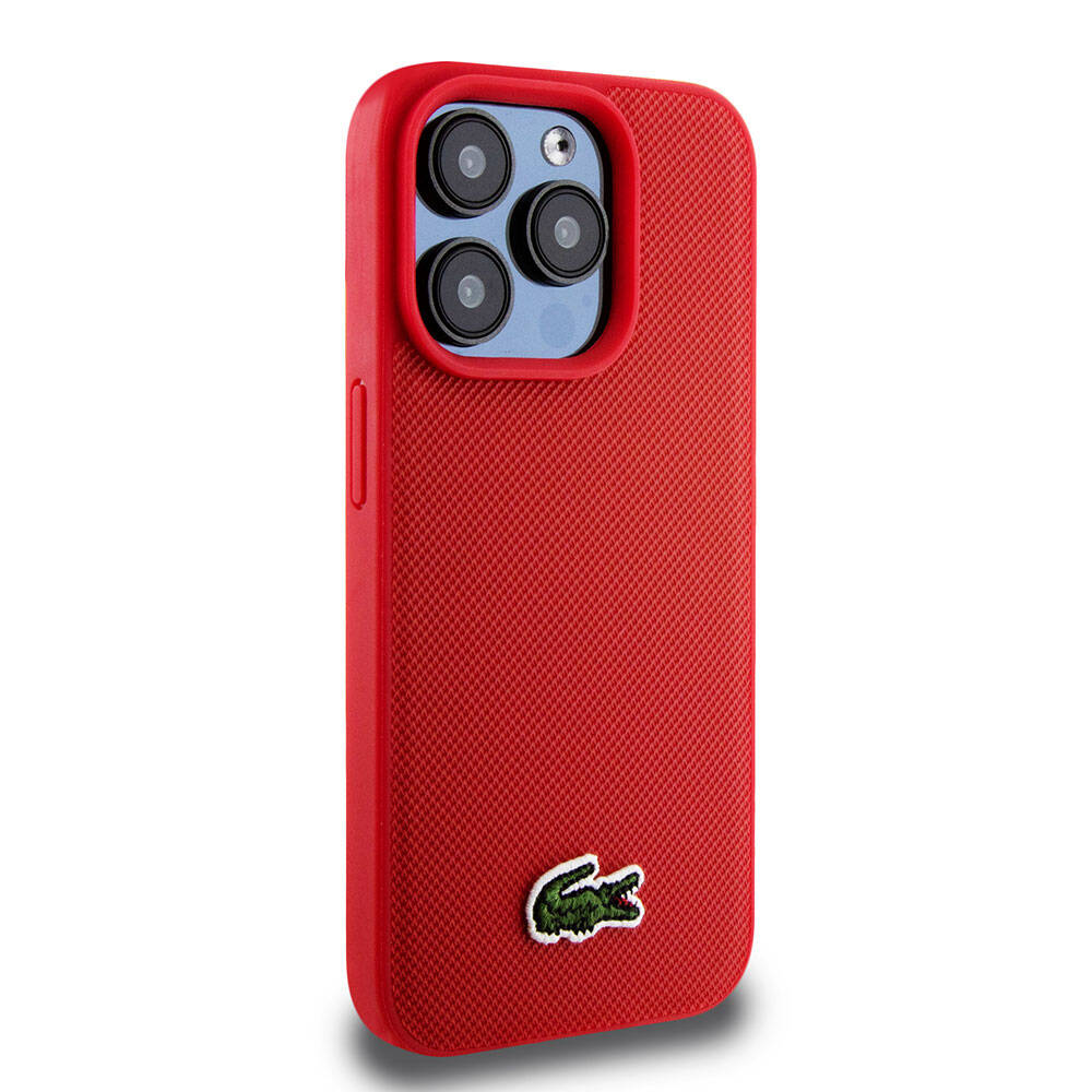 iPhone 15 Pro Kılıf Lacoste orijinal Lisanslı PU Pike Desenli Arka Yüzey İkonik Timsah Dokuma Logolu Kılıf