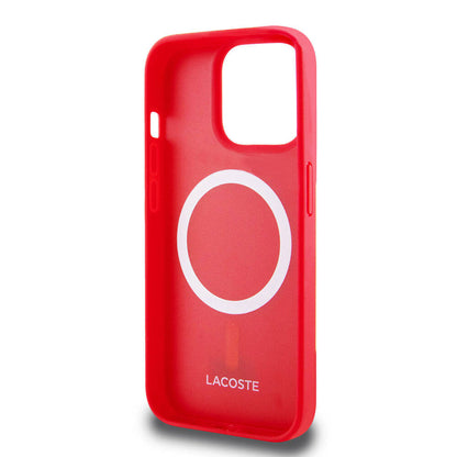 iPhone 15 Pro Kılıf Lacoste orijinal Lisanslı PU Pike Desenli Arka Yüzey İkonik Timsah Dokuma Logolu Kılıf