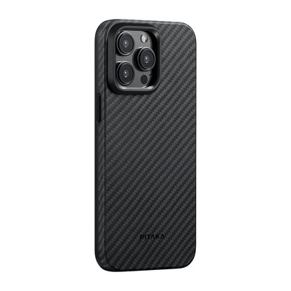 iPhone 15 Pro Kılıf M-safe Şarj Özellikli 1500D Aramid Karbon Fiber Pitaka Military-Grade Classic Serisi Black-Grey Twill Kılıf