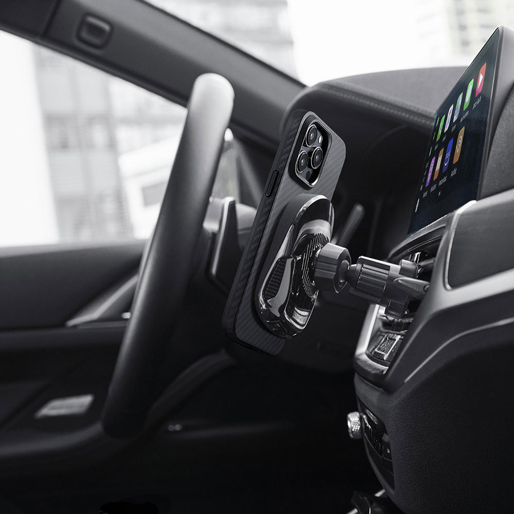 iPhone 15 Pro Kılıf M-safe Şarj Özellikli 1500D Aramid Fiber Pitaka Military-Grade Classic Serisi Black-Grey Twill Kılıf