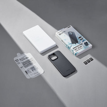 iPhone 15 Pro Kılıf M-safe Şarj Özellikli 1500D Aramid Fiber Pitaka Military-Grade Classic Serisi Black-Grey Twill Kılıf