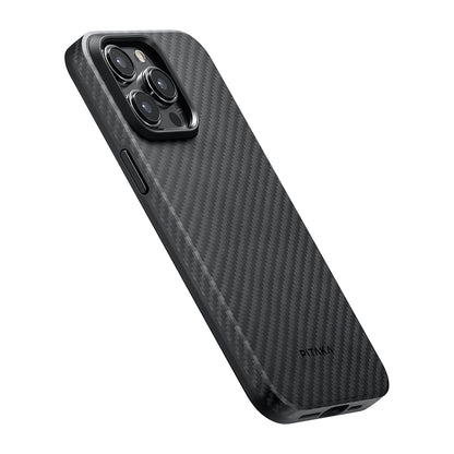 iPhone 15 Pro Kılıf M-safe Şarj Özellikli 1500D Aramid Fiber Pitaka Military-Grade Classic Serisi Black-Grey Twill Kılıf