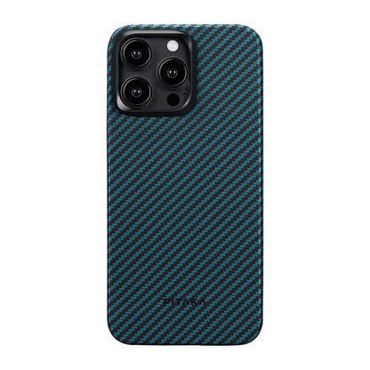 iPhone 15 Pro Kılıf M-safe Şarj Özellikli 1500D Aramid Fiber Pitaka Ultra-Slim Classic Serisi Black-Blue Twill Kılıf