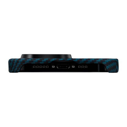 iPhone 15 Pro Kılıf M-safe Şarj Özellikli 1500D Aramid Fiber Pitaka Ultra-Slim Classic Serisi Black-Blue Twill Kılıf