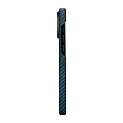 iPhone 15 Pro Kılıf M-safe Şarj Özellikli 1500D Aramid Fiber Pitaka Ultra-Slim Classic Serisi Black-Blue Twill Kılıf