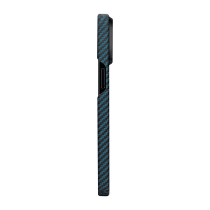 iPhone 15 Pro Kılıf M-safe Şarj Özellikli 1500D Aramid Fiber Pitaka Ultra-Slim Classic Serisi Black-Blue Twill Kılıf