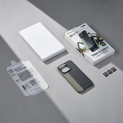 iPhone 15 Pro Kılıf M-safe Şarj Özellikli 600D Aramid Fiber Pitaka Tactile Woven Orchestra Serisi Overture Kılıf