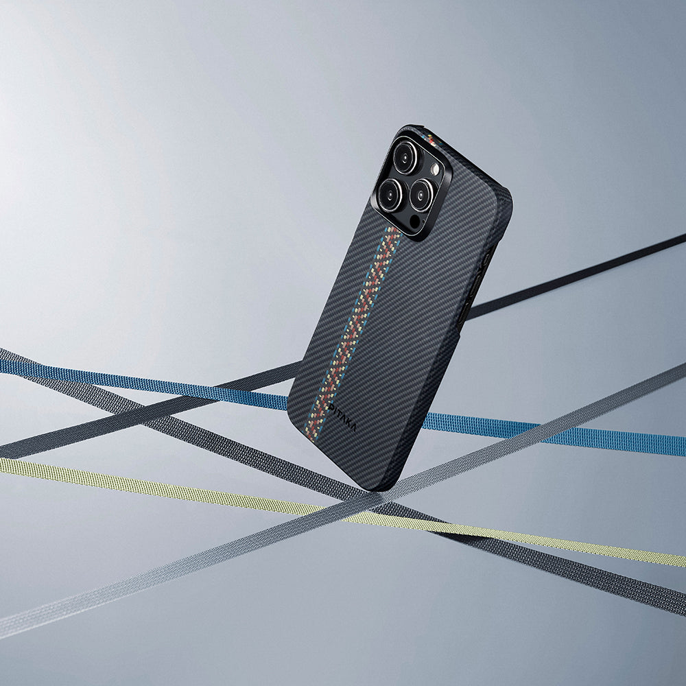 iPhone 15 Pro Kılıf M-safe Şarj Özellikli 600D Aramid Fiber Pitaka Tactile Woven Orchestra Serisi Rhapsody Kılıf