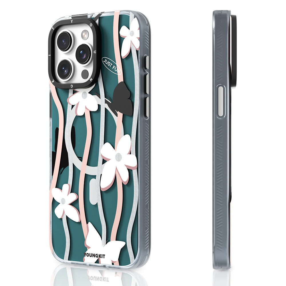 iPhone 15 Pro Kılıf M-safe Şarj Özellikli Airbagli Çift Katmanlı Youngkit Star&Butterfly Serisi Kılıf