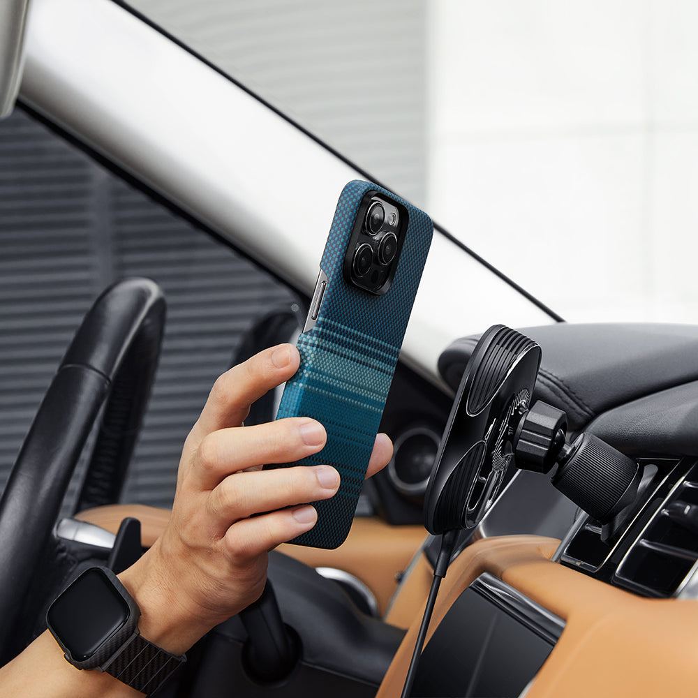 iPhone 15 Pro Kılıf M-safe Şarj Özellikli Aramid Fiber Pitaka Tactile Woven Sunset-Moonrise Serisi Moonrise Kılıf